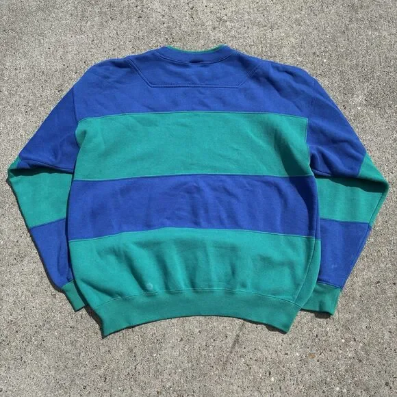 Cheetah VTG 90s Sweatshirt Sweater Green Black Colorblock Stripe Pullover Mens L - Picture 12 of 12